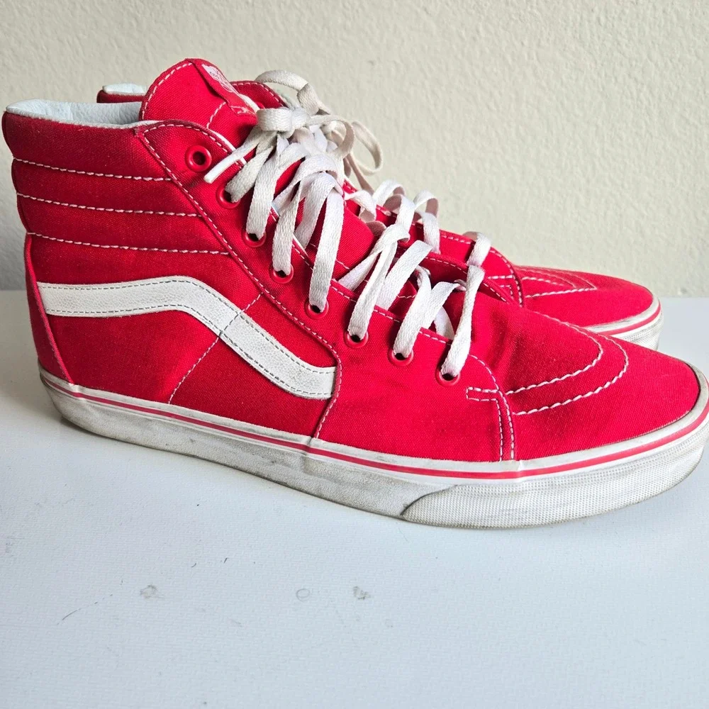 Vans Sk8-Hi Red Canvas High Top Sneakers Mens Size 12 White Stripe Formula One